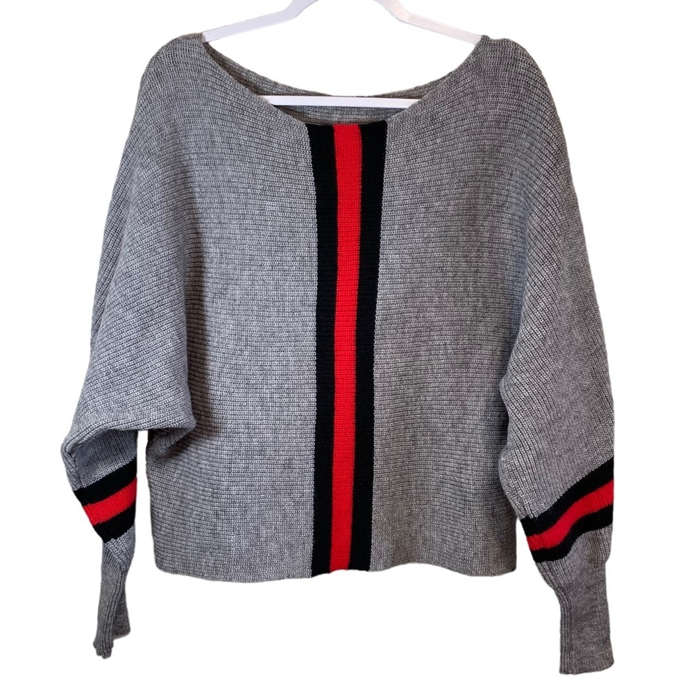 Gray and Black Women's Crew Neck Sweater